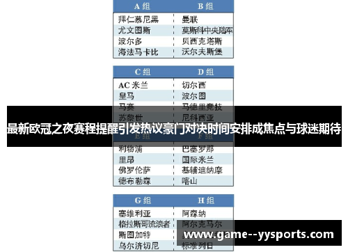 最新欧冠之夜赛程提醒引发热议豪门对决时间安排成焦点与球迷期待